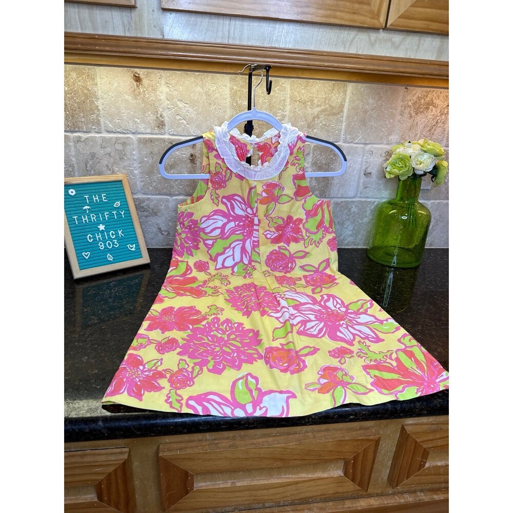 Lilly Pulitzer Girls Retired Mini Dena Dress Like New Size 12 Coral Yellow Lime